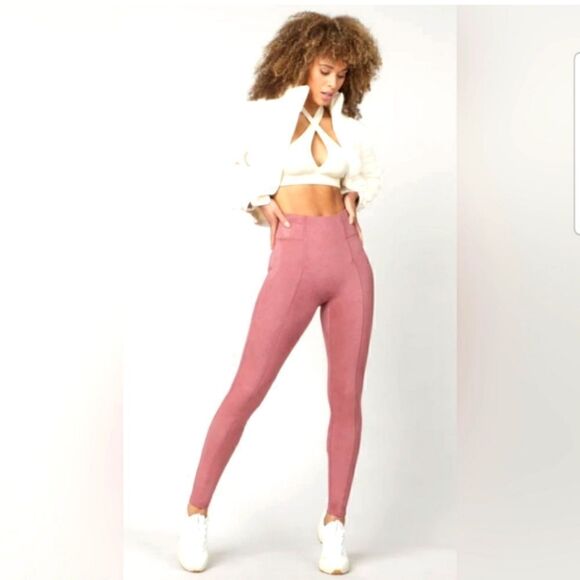 Spanx Faux Suede Rich Rose Leggings Size Small - Picture 1 of 12